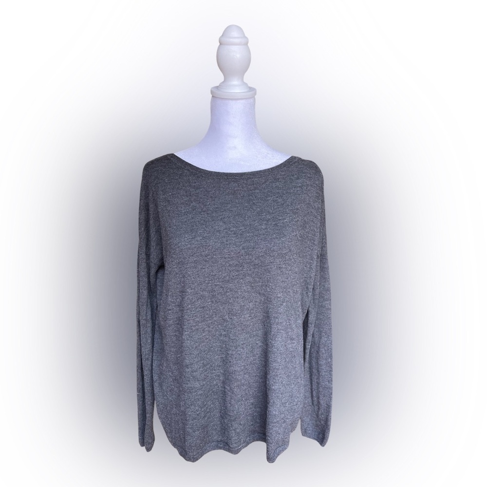 Vince Gray Scoop Neck Long Sleeve Lightweight Merino Wool Blend Top Size Small